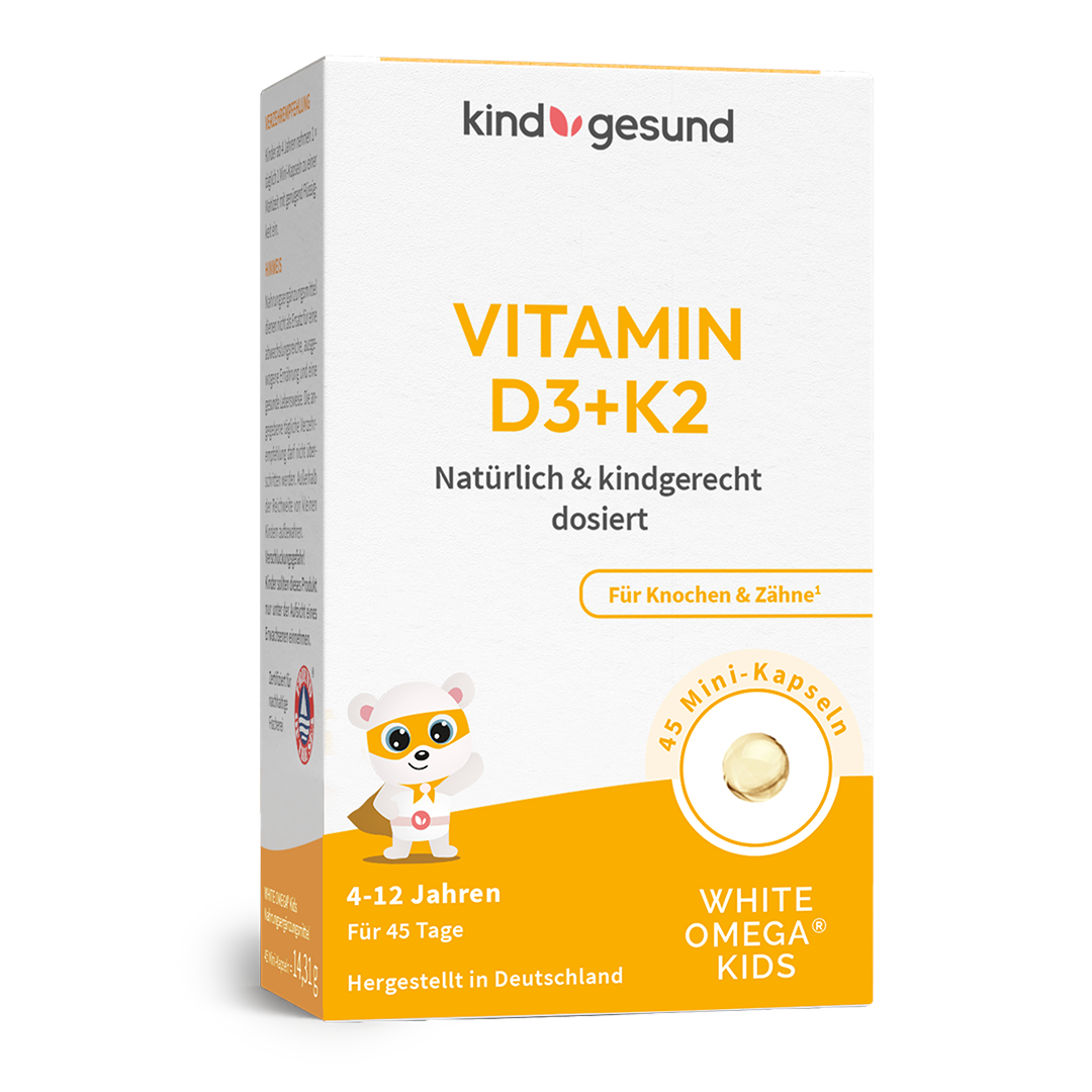 Vitamin D3+K2 für Kinder mit Omega - 3 - WHITE OMEGA® Kids - Cellavent Healthcare