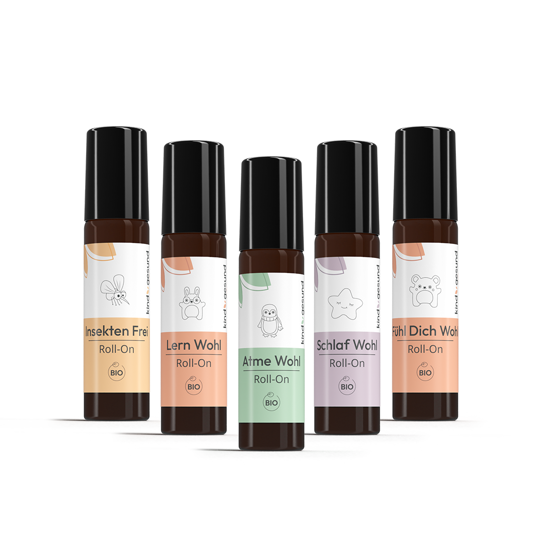 Aroma Roll-Ons für Kinder · 5er-Set (Atme/Lern/Schlaf/Fühl/Insekten)