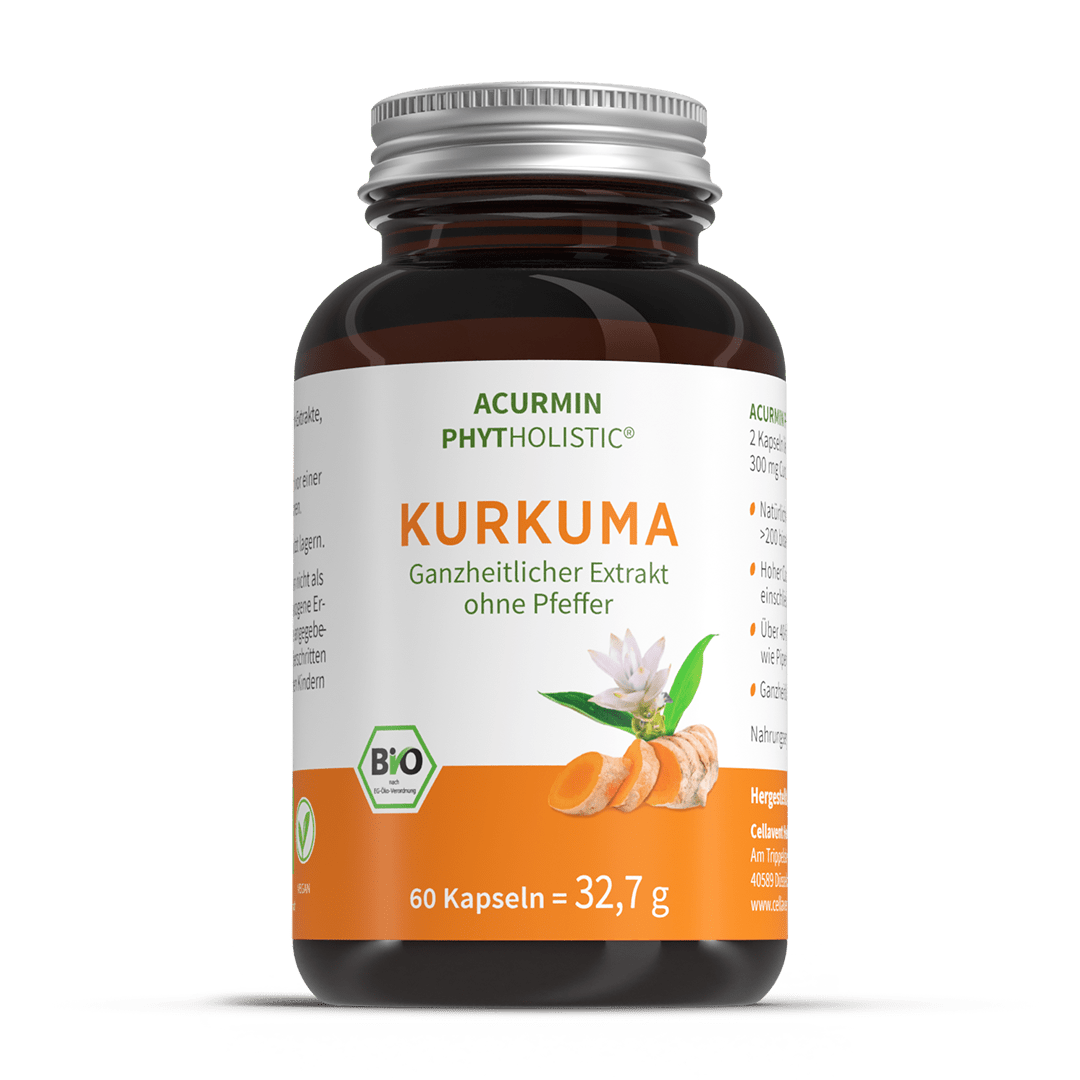 Bio Kurkuma Kapseln ohne Pfeffer – Acurmin Phytholistic - Cellavent Healthcare