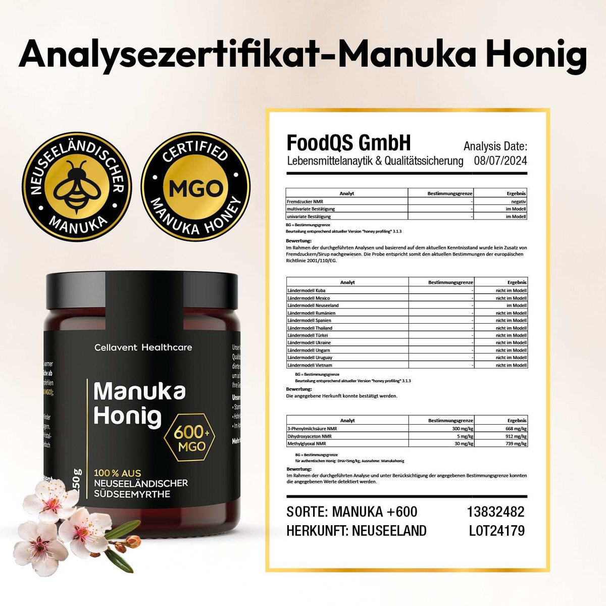 Manuka Honig 600+ MGO - Cellavent Healthcare