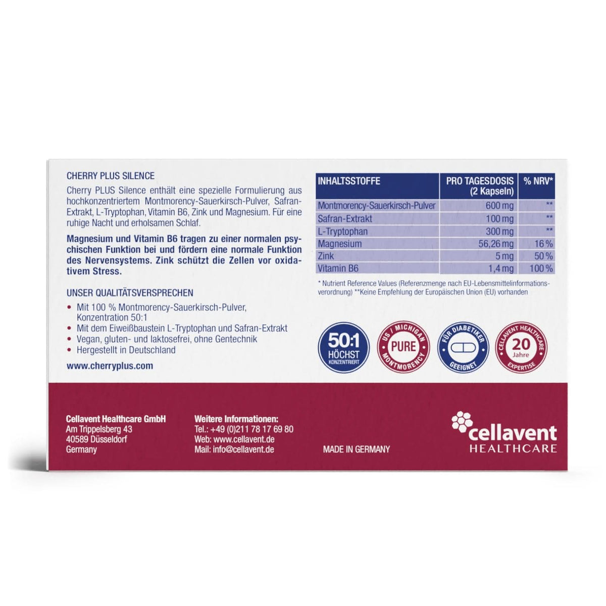 Montmorency Sauerkirsche Nachtformulierung - Cherry PLUS Silence - Cellavent Healthcare