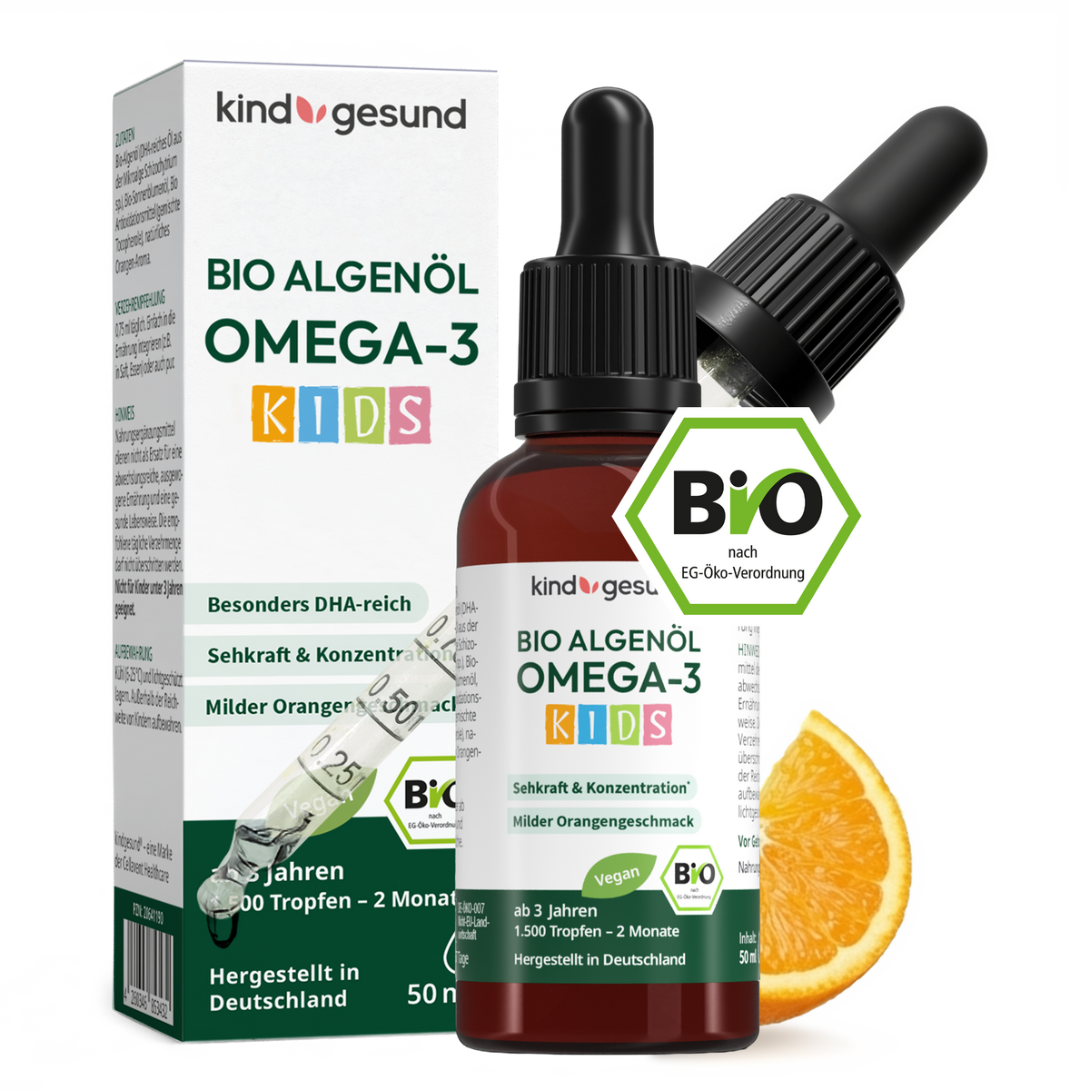 Omega-3 Bio-Algenöl Kinder Tropfen - Orange