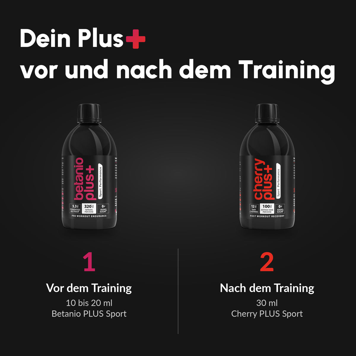 Sport-Duo: Betanio PLUS Sport vor dem Training, Cherry PLUS Sport nach dem Training