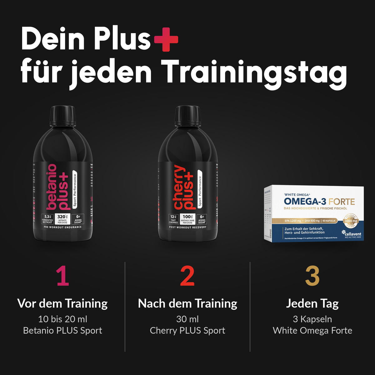 Sport-Set: Betanio PLUS Sport + Cherry PLUS Sport + White Omega Forte