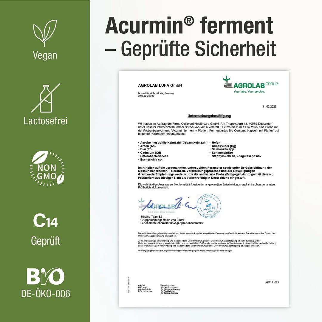 Bioaktive Kurkuma Kapseln – fermentiert & bio - zertifiziert – Acurmin ferment - Cellavent Healthcare
