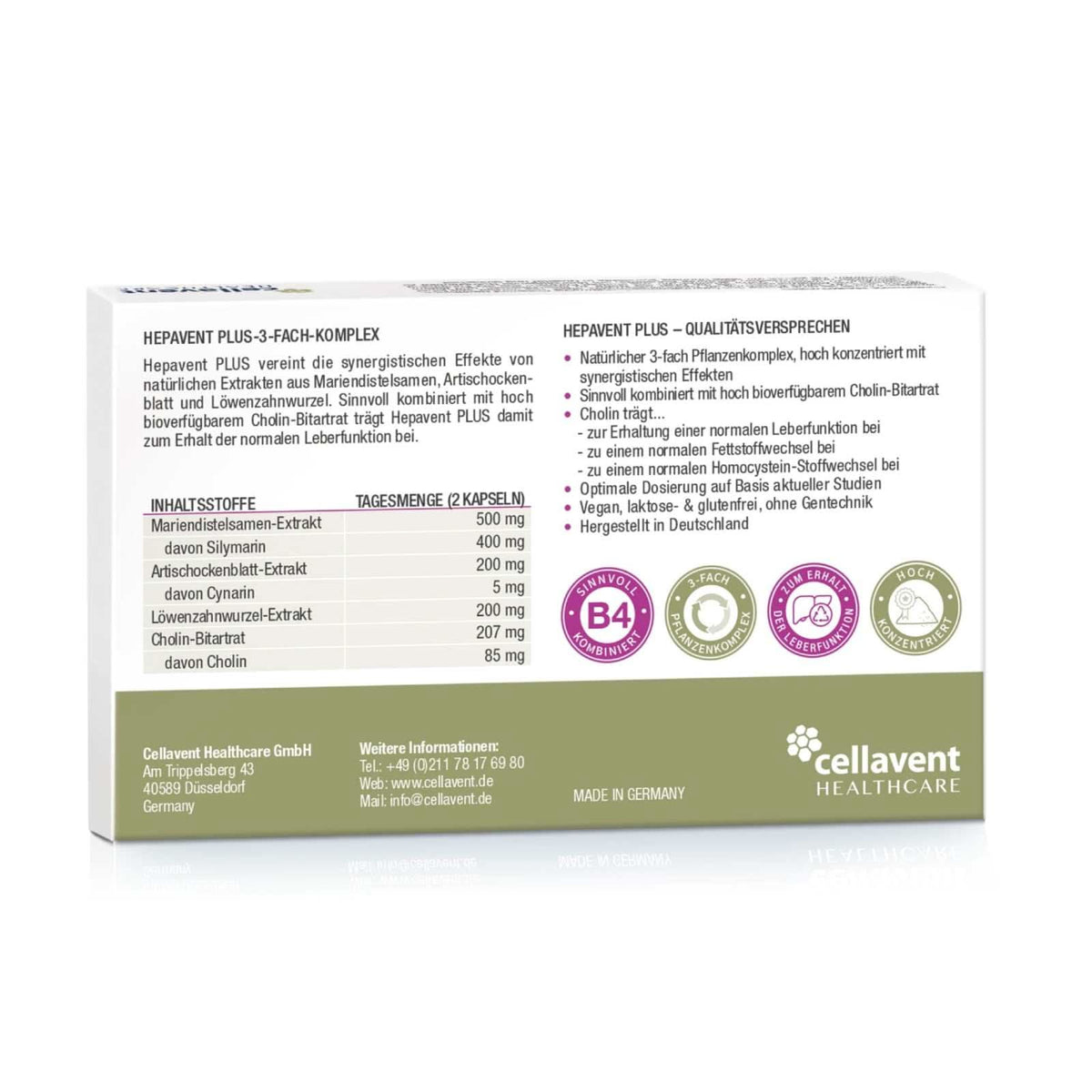 Leberkur Cholin Kapseln - Hepavent PLUS - Cellavent Healthcare