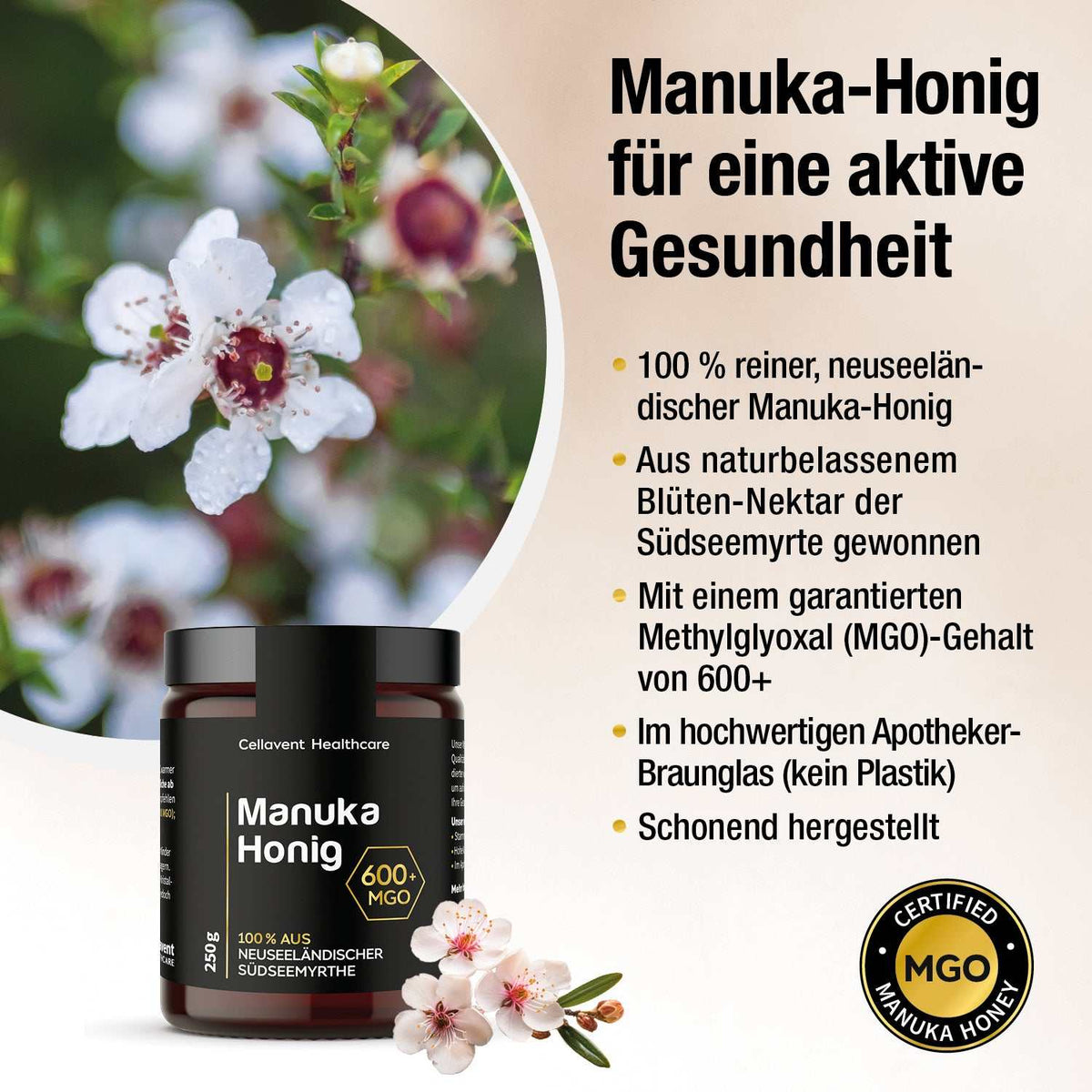 Manuka Honig 600+ MGO - Cellavent Healthcare