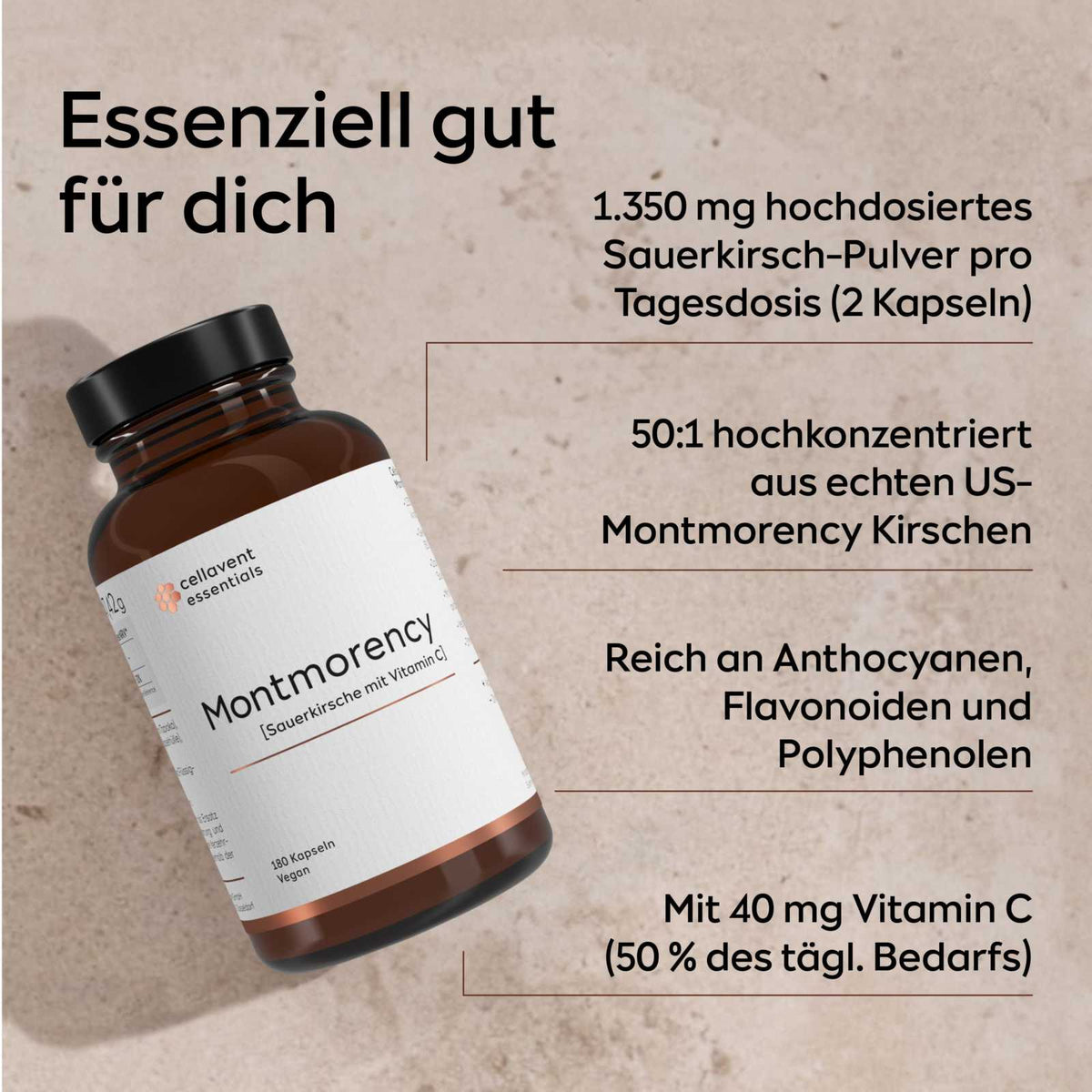 Montmorency Kapseln [Sauerkirsche mit Vitamin C] | Cellavent essentials - Cellavent Healthcare