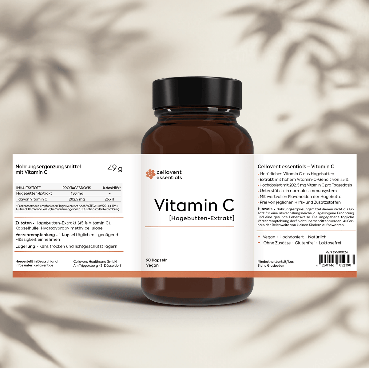 Vitamin C Kapseln [Hagebutten - Extrakt] - Cellavent essentials - Cellavent Healthcare