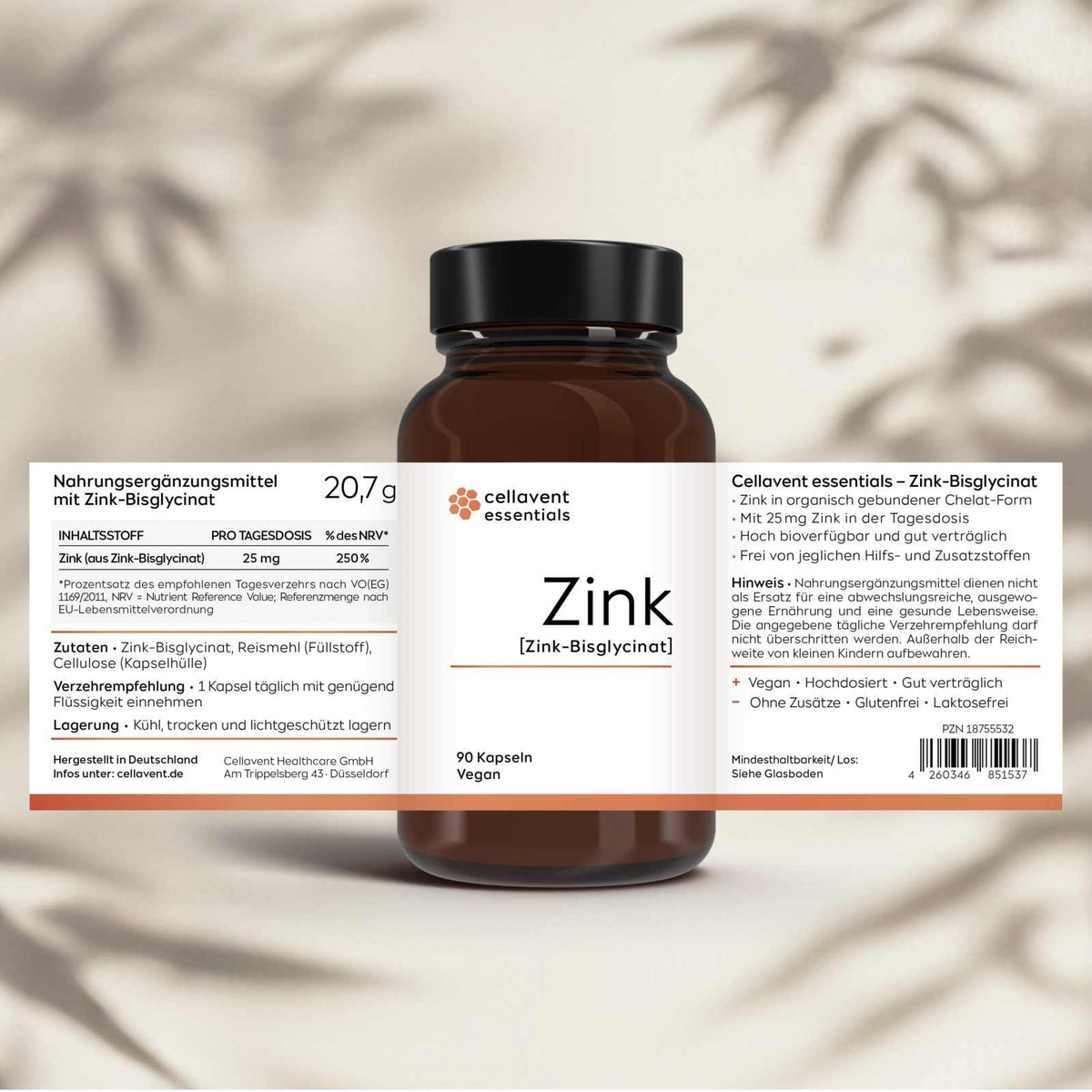 Zink Kapseln [Zink - Bisglycinat] | Cellavent essentials - Cellavent Healthcare